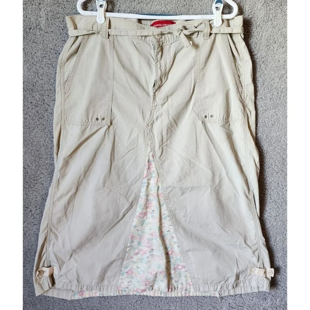 Levis Womens Nouveau Low Slouch A-Line Khaki Midi Skirt Y2K Modest Classic Sz 18